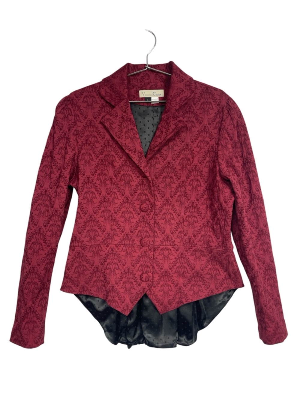 Victorian Choice Damask Blazer LG Burgundy Edwardian Jacquard Pleat Steampunk